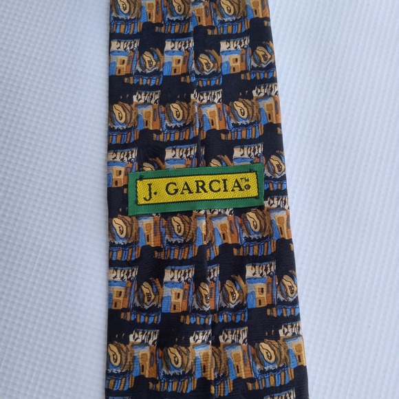 J. Garcia Vintage Jerry Garcia Tie Silk Brown and Blue Geometric Art Abstract - Picture 1 of 4